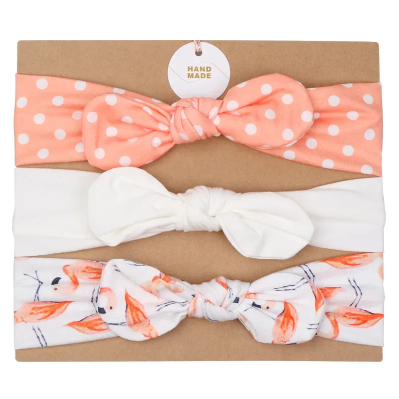 Diademas elásticas con lazo y flores para niña – Pack de 3