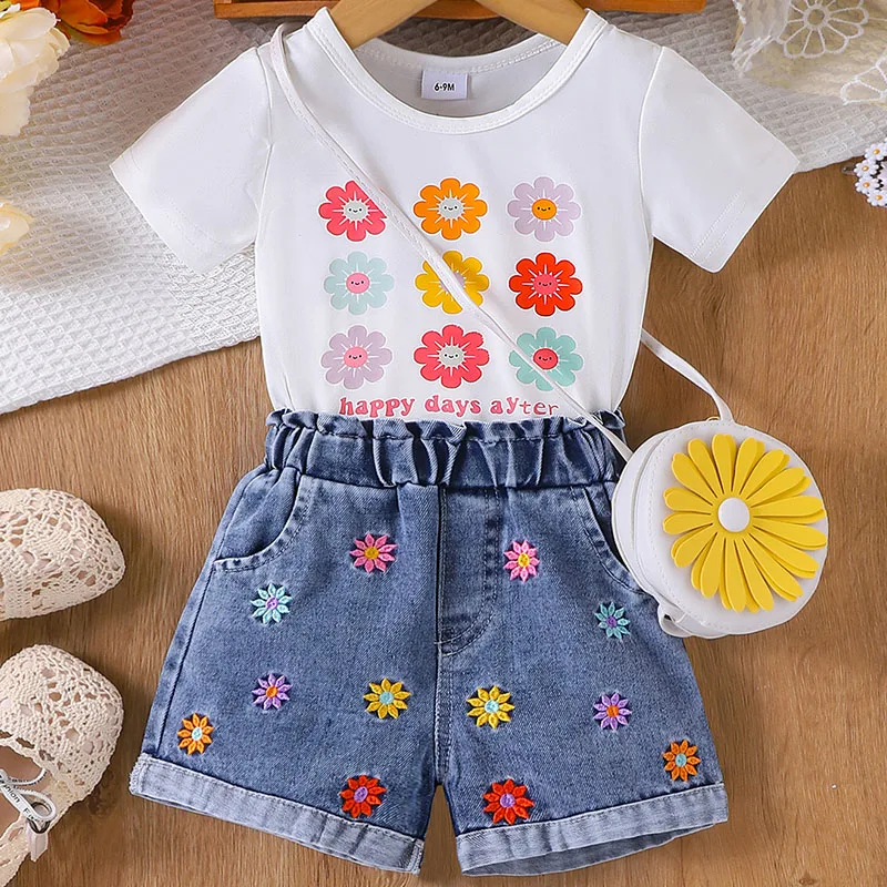 Conjunto veraniego niña top floral y pantalón vaquero