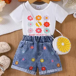 Conjunto veraniego niña top floral y pantalón vaquero