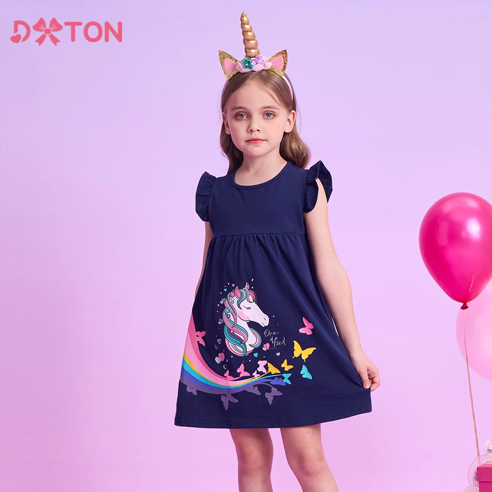 DXTON vestido niña algodón verano manga volante mariposas arcoíris - imagen 2
