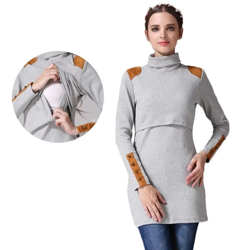 Vestido de lactancia cuello alto para invierno, maternidad y embarazo - imagen 3