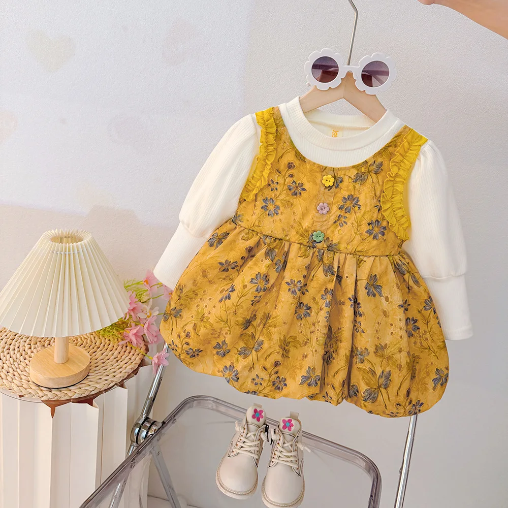 Vestido floral manga larga para niña – Estilo princesa - imagen 2