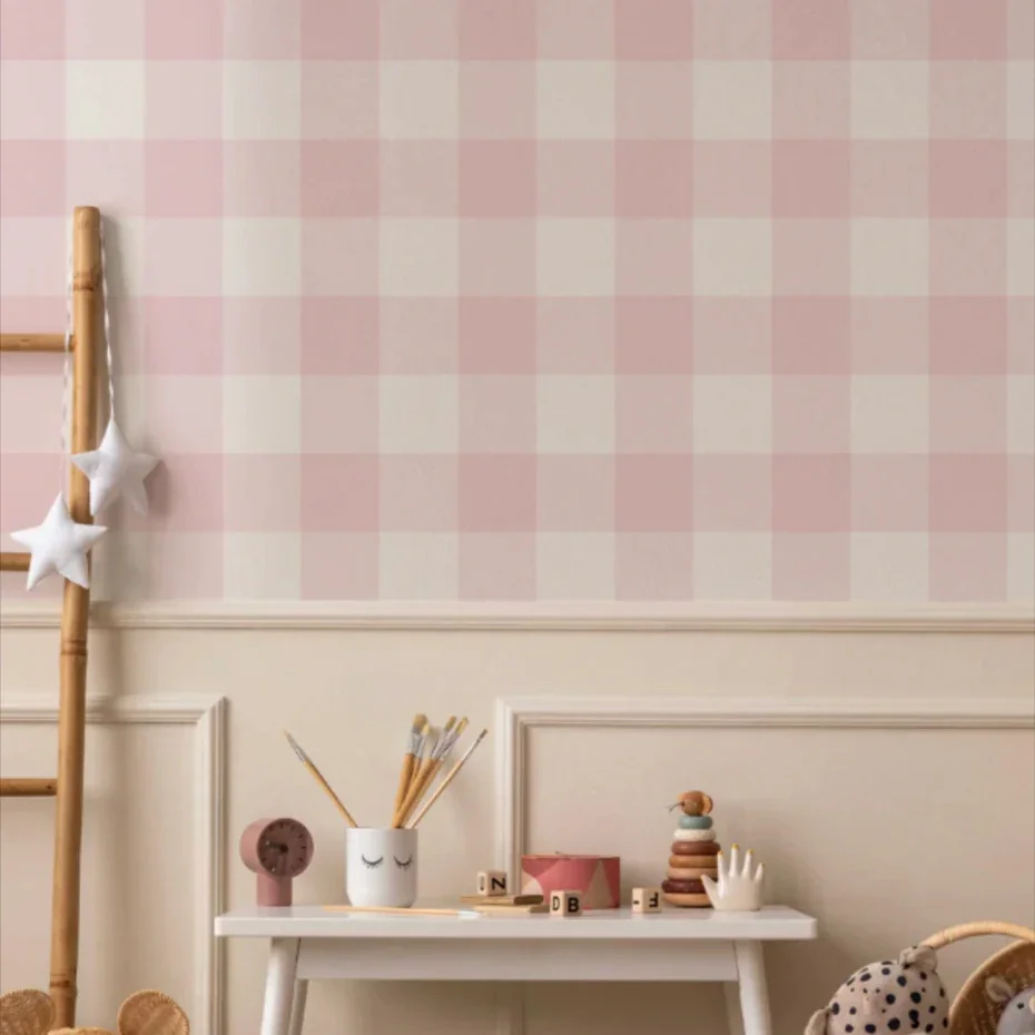 Papel pintado cuadros rosa y verde – Impermeable, fácil de pegar - imagen 4
