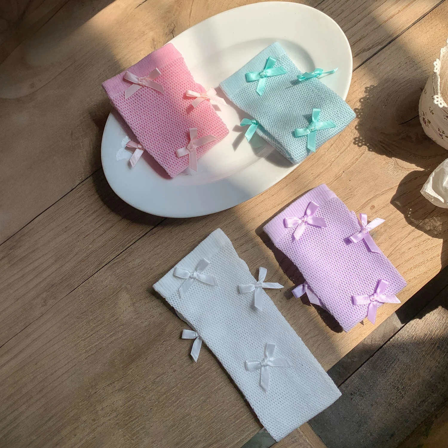 Medias altas princesa para niñas transpirables de malla con lazo - imagen 4