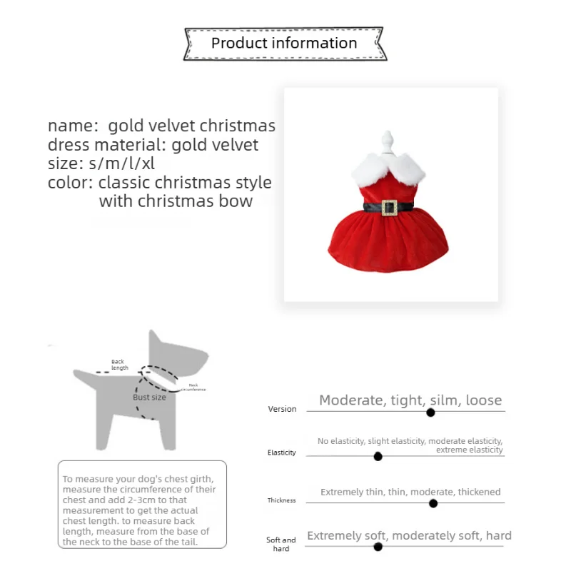 Vestido navideño de terciopelo dorado para perro con lazo verde - imagen 5