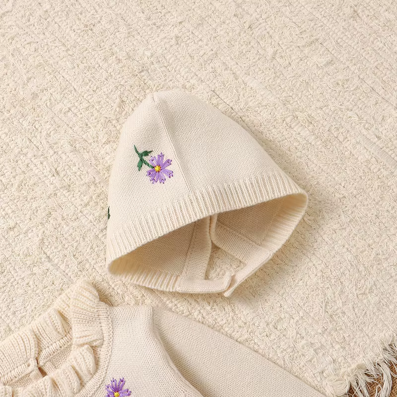 Pelele floral de manga larga para bebé con sombrero a juego - imagen 4