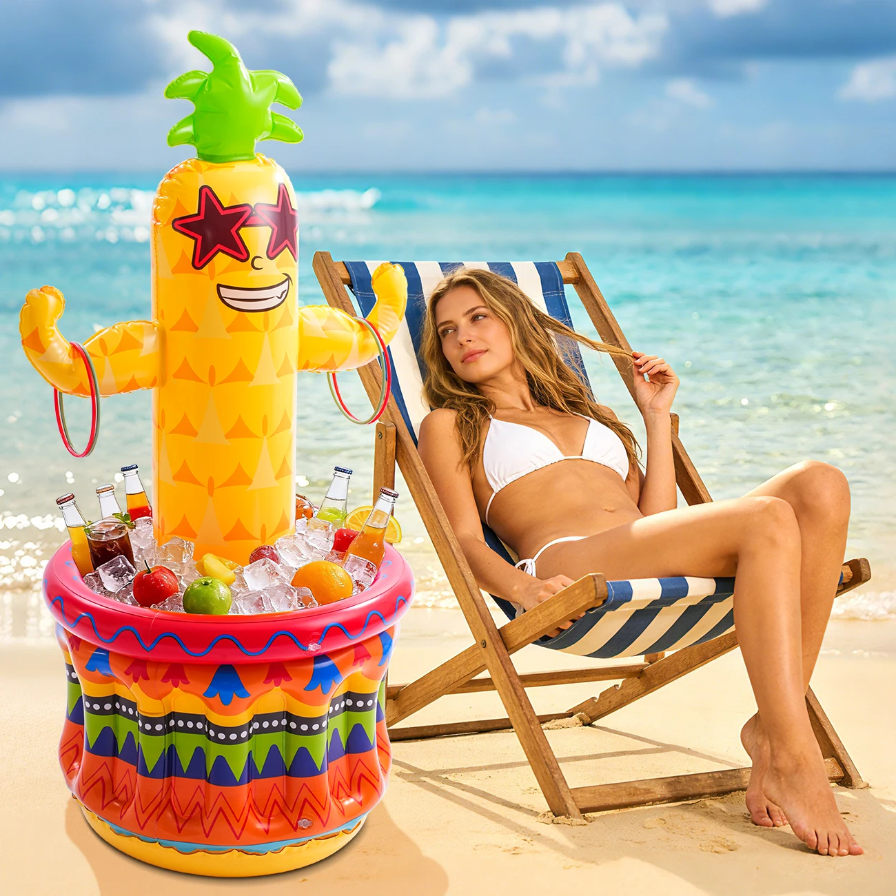 Enfriador inflable en forma de piña para piscina temática hawaiana - imagen 4