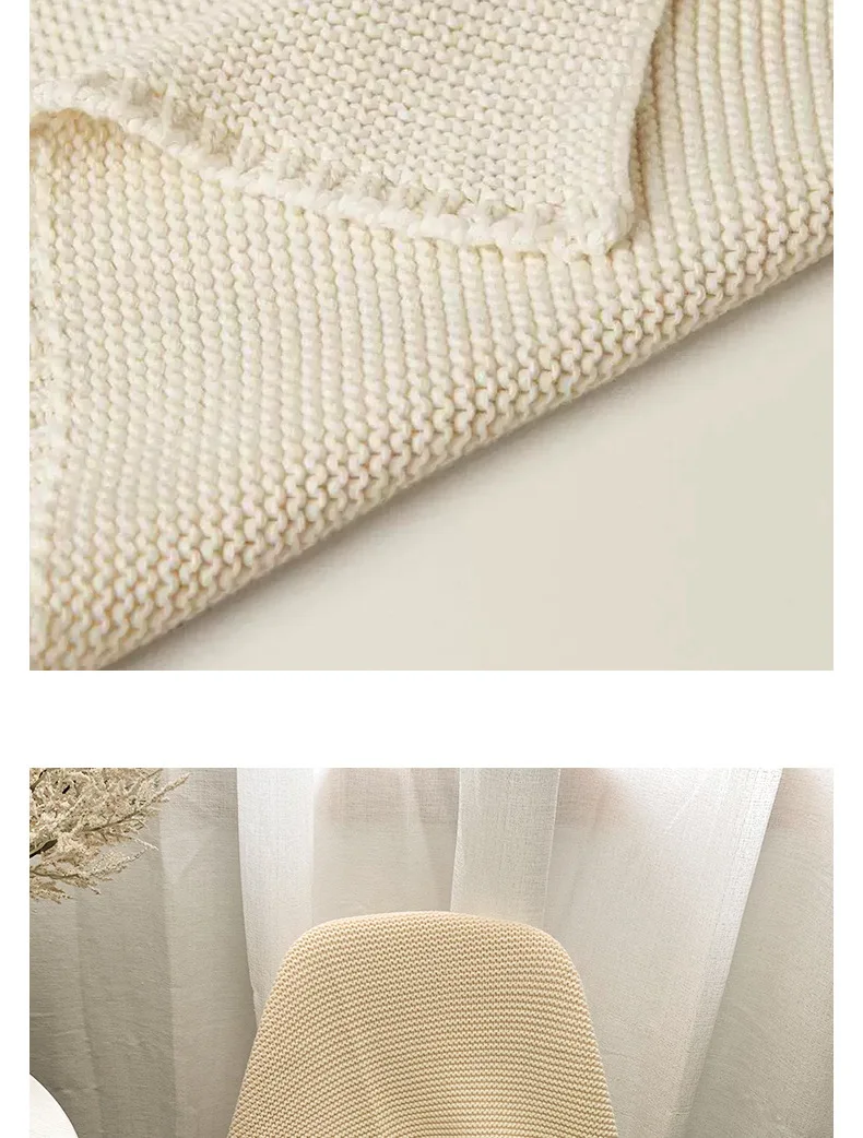 Manta tejida beige para ropa de cama y funda de descanso infantil
