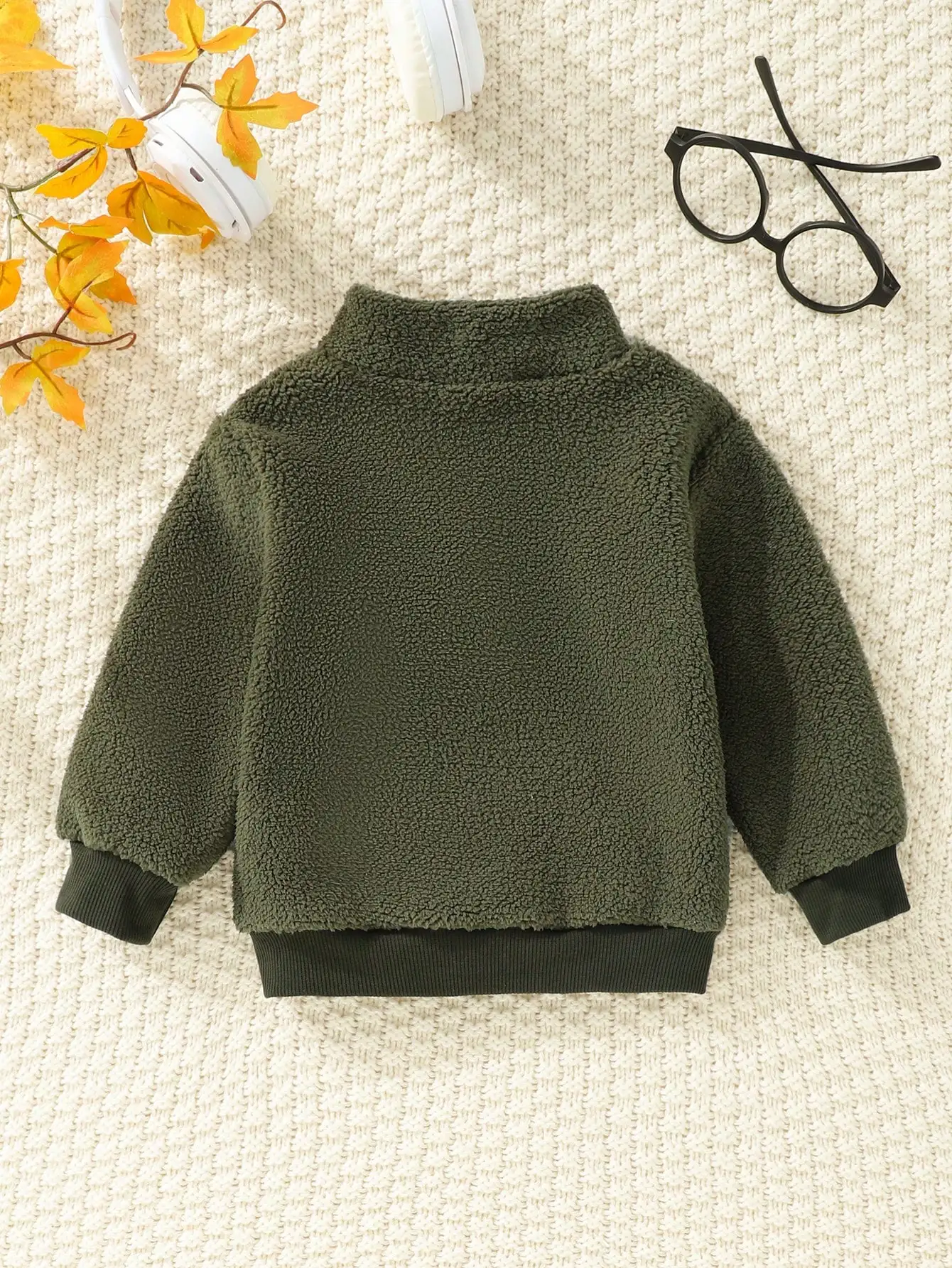 Sudadera de felpa para bebé verde militar de otoño e invierno - imagen 3