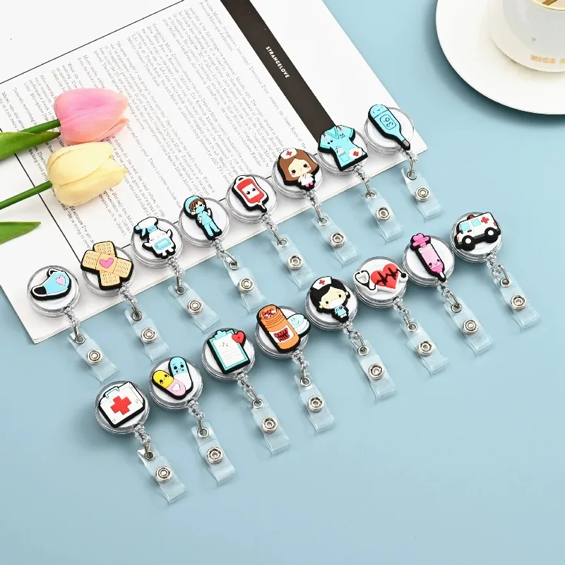 Portagafete retráctil con clip decorativo para médicos y oficinas