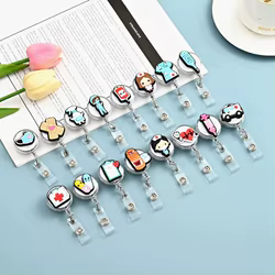 Portagafete retráctil con clip decorativo para médicos y oficinas
