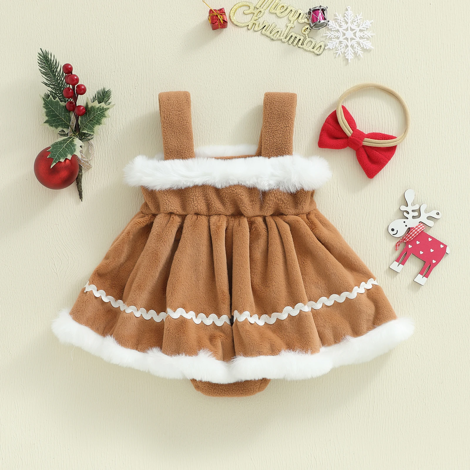 Tregren Vestido de Navidad para bebé niña con estampado jengibre - imagen 3