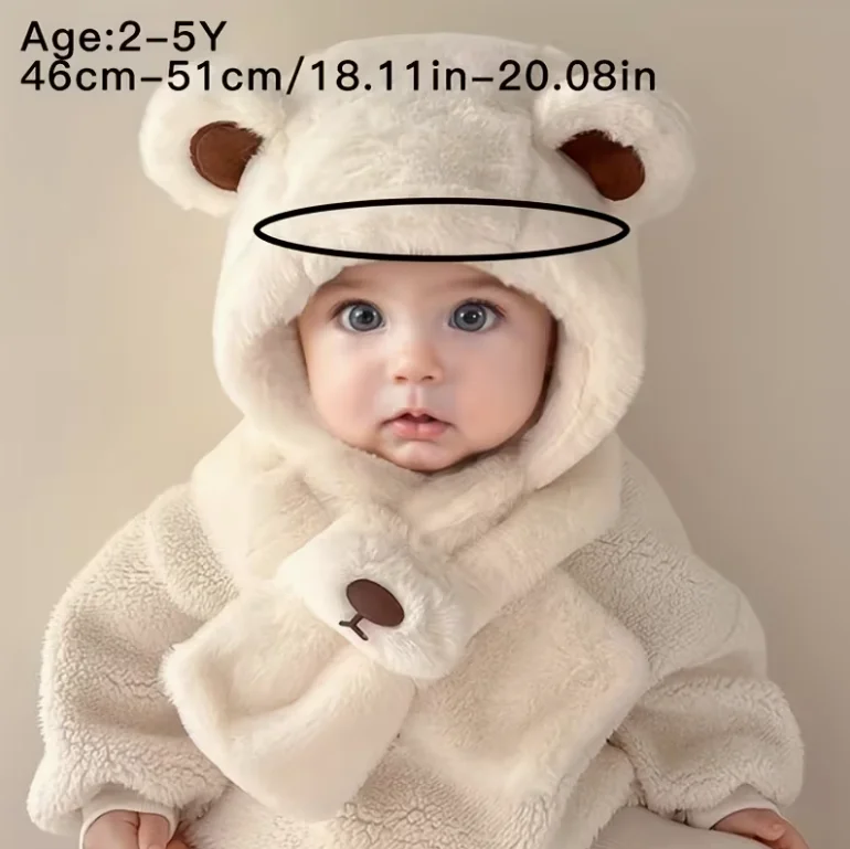 Gorro y bufanda de oso de peluche para niña con orejas