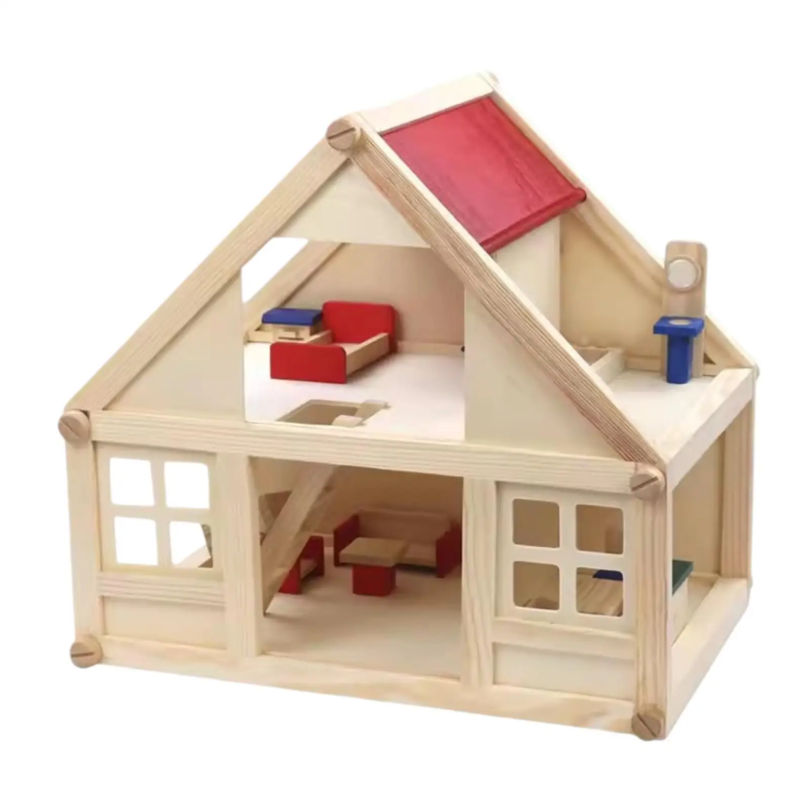 Casa de muñecas de madera doble nivel para niños pequeños