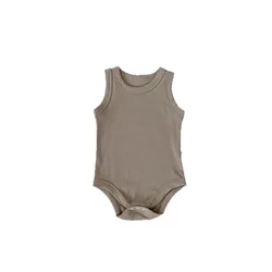 Pelele de algodón fino liso sin mangas de bebé unisex