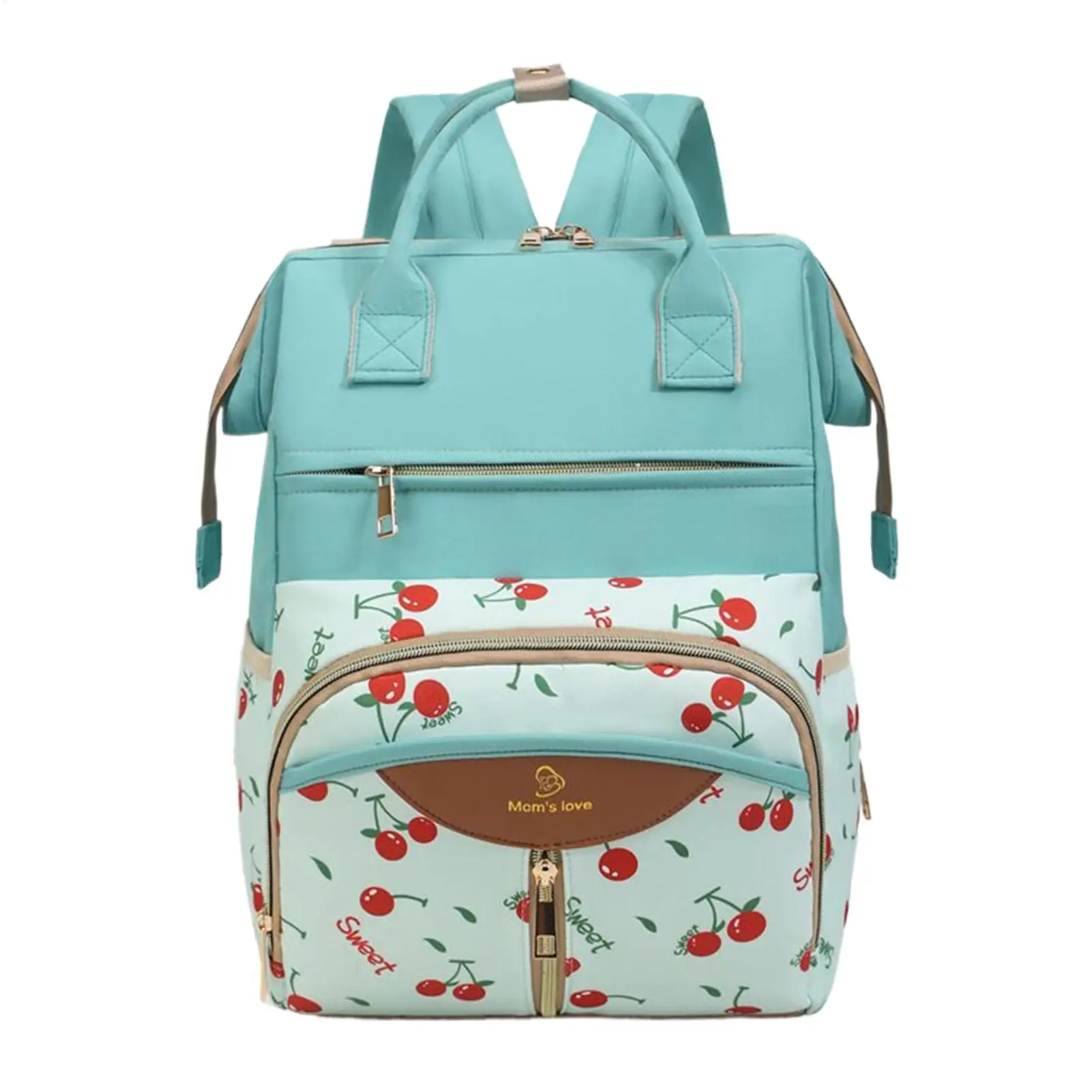 Bolsa de pañales con estampado de cerezas y múltiples compartimentos