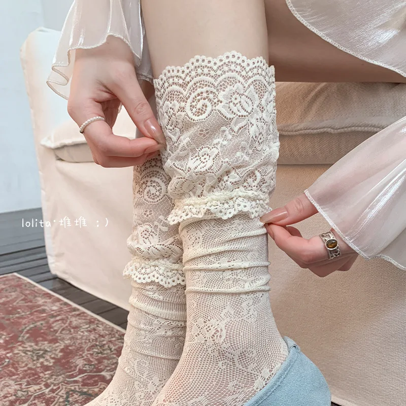 Calcetines blancos de encaje finos y transpirables para verano - imagen 2