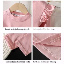 Camiseta manga larga de algodón para bebé con lazo y estampado