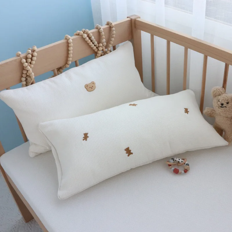 Almohada bebé recién nacido algodón waffel bordado oso estrella para cuna - imagen 3
