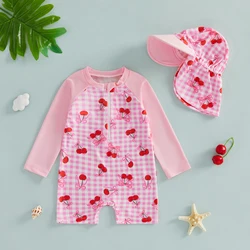 VISgogo traje de baño para niña manga larga con sombrero fresa