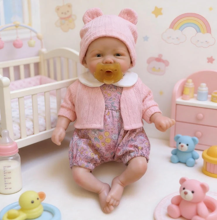 Muñeca Reborn Vivienne de silicona con boca abrible