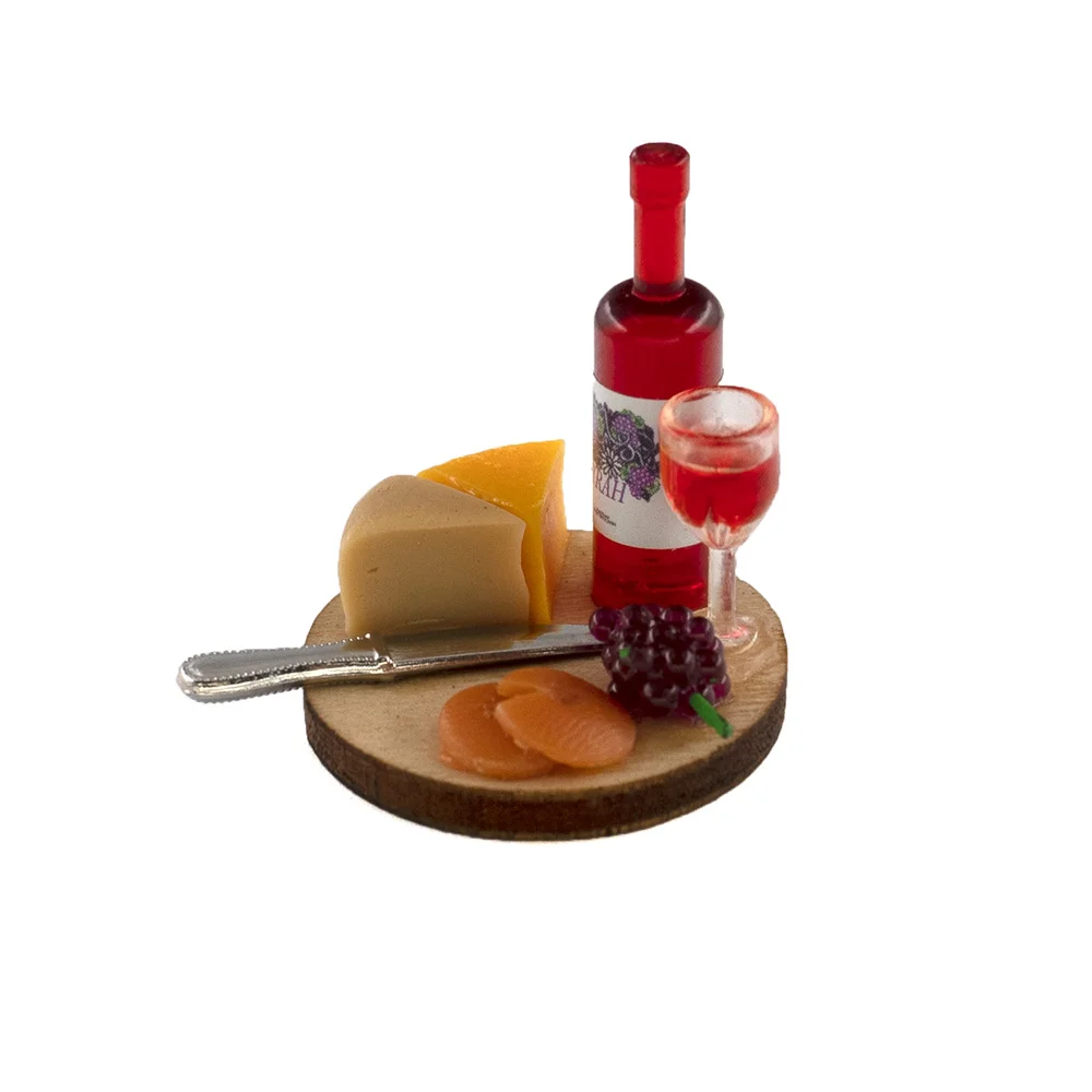 Accesorios para casa de muñecas: vino y queso en miniatura - imagen 2