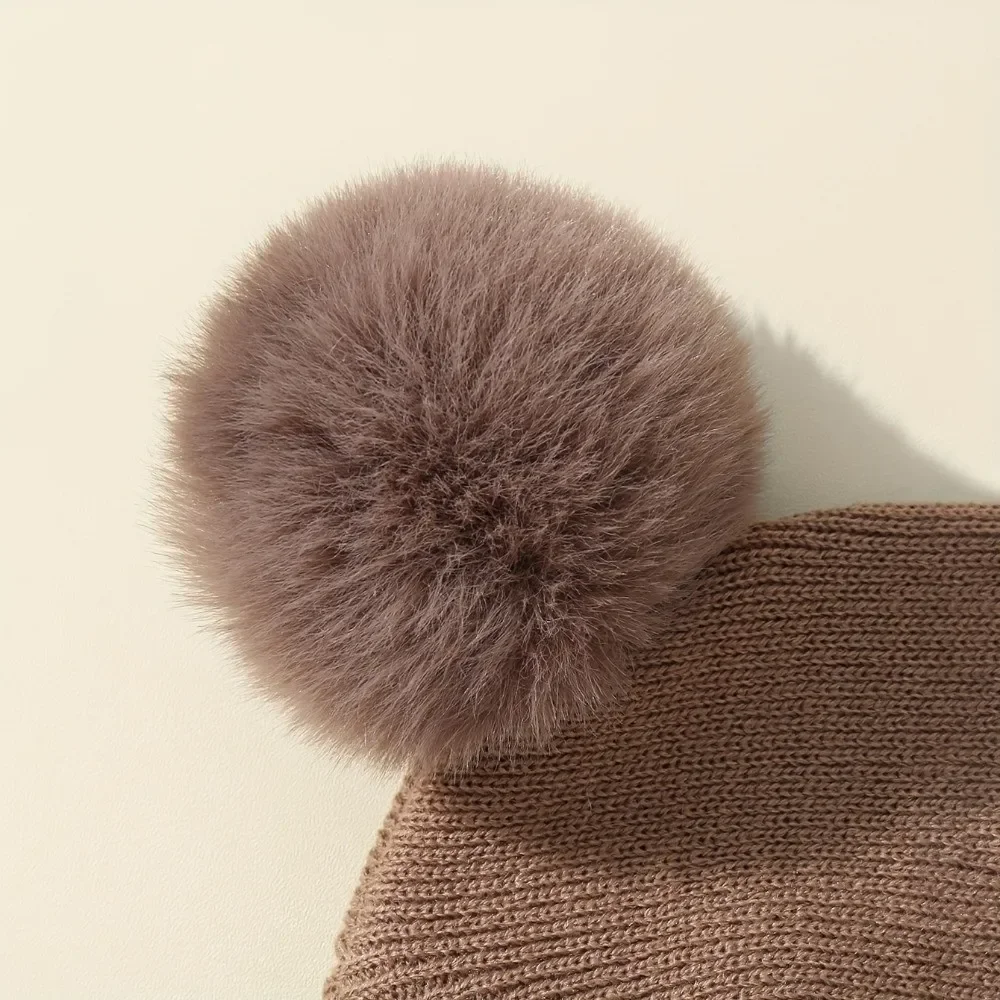 Gorro de lana de invierno para bebé con pompón y color liso unisex - imagen 2