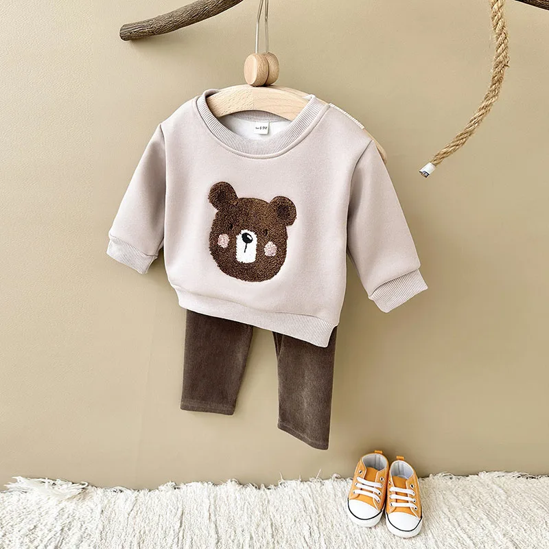 MILANCEL conjunto bebé otoño forro polar oso sudadera y pantalón - imagen 2
