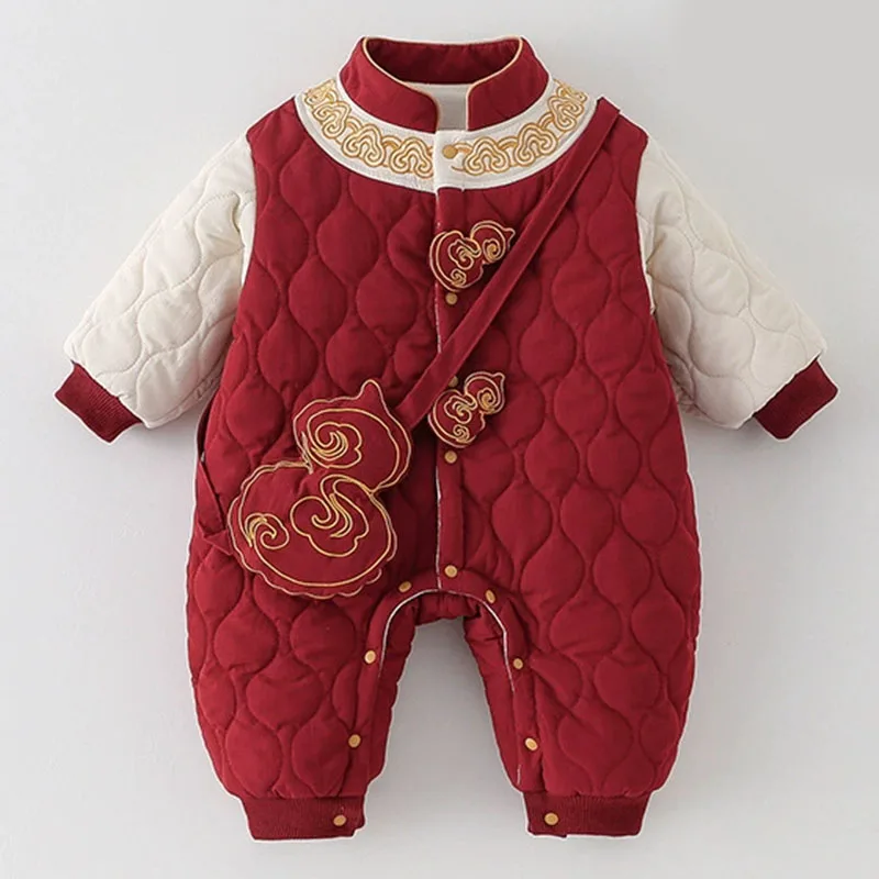 Mono de felpa rojo para bebé – Cálido y suave en invierno