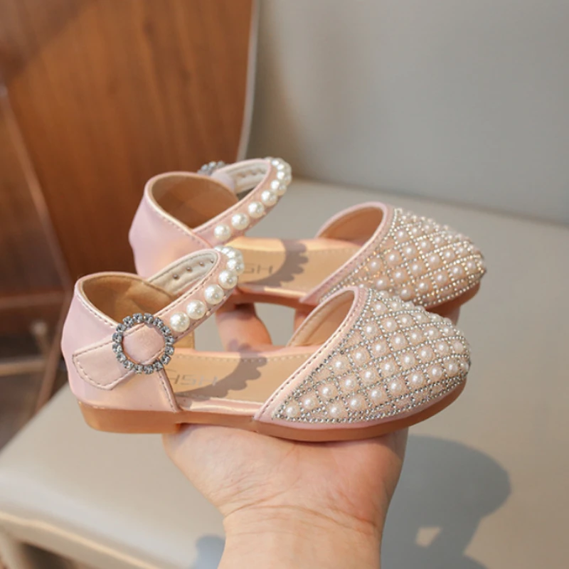 Sandalias de cuero para niña estilo princesa con perlas primavera - imagen 2