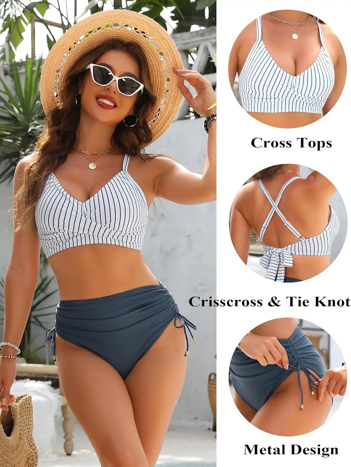 Bikini cintura alta con cordón ajustable y espalda cruzada