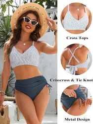 Bikini cintura alta con cordón ajustable y espalda cruzada