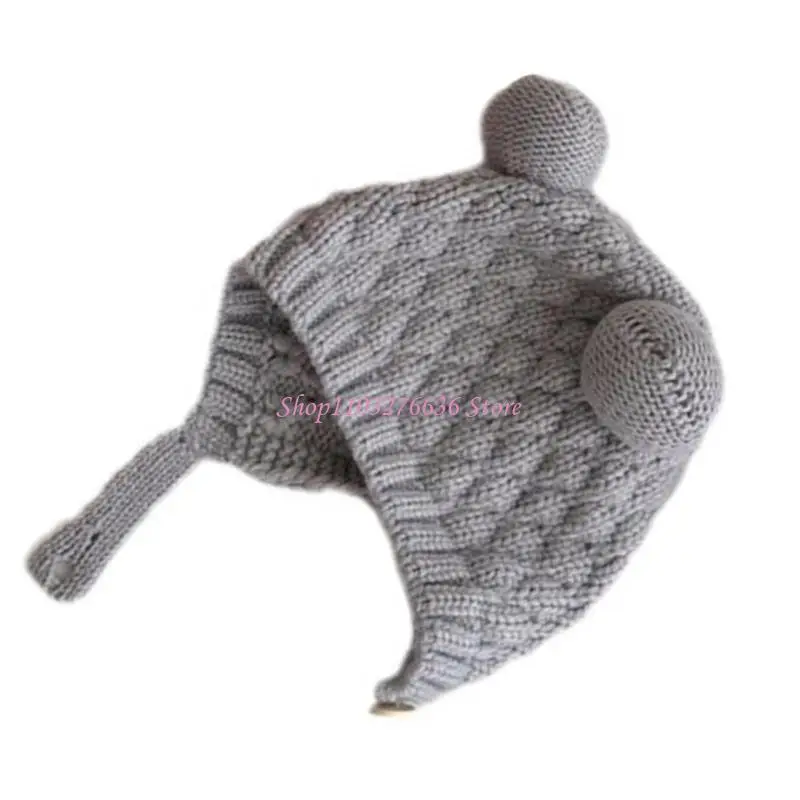 Gorro de punto cómodo con orejeras y pompón para recién nacido - imagen 2