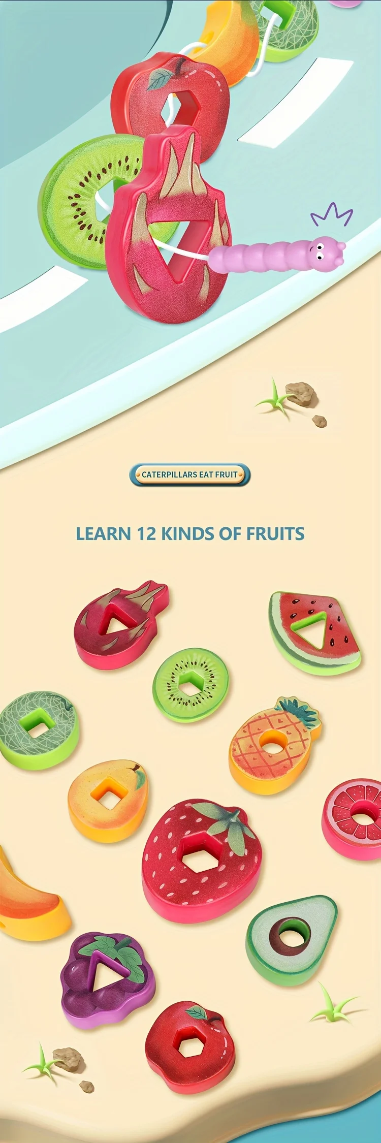 Cuentas con motivos de frutas y formas