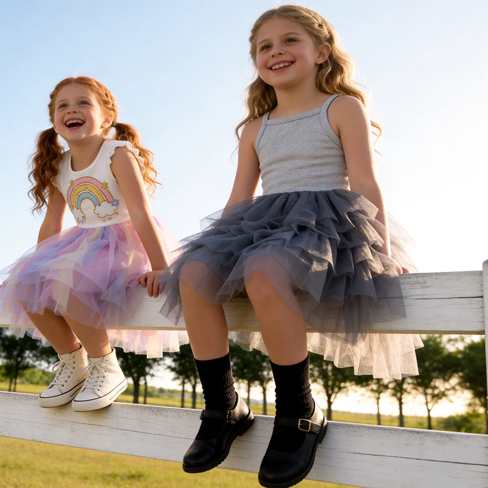 DXTON vestido de fiesta cumpleaños niña algodón arcoíris