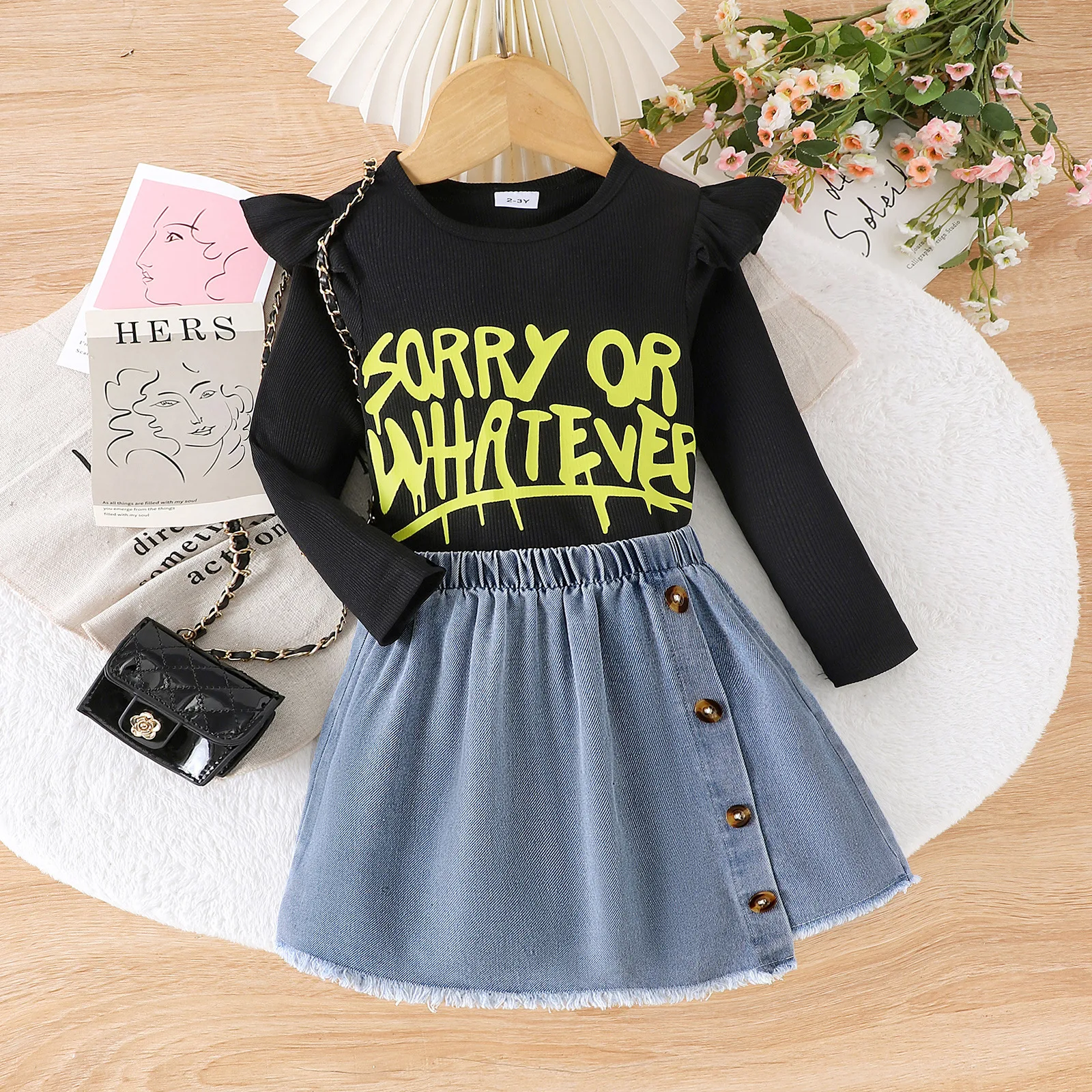 Conjuntos infantiles para niños: tops de manga larga y falda vaquera - imagen 2