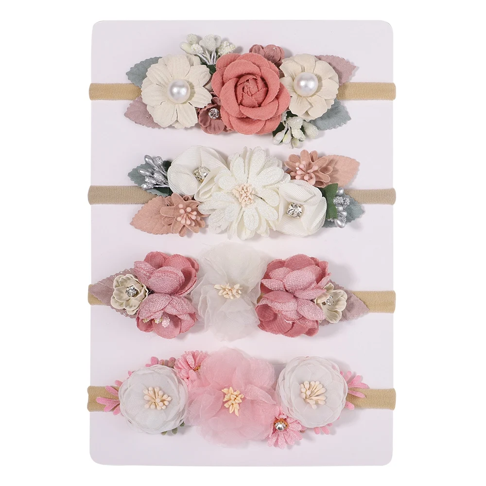 Conjunto diademas florales elásticas nailon para niñas recién nacidas - imagen 2