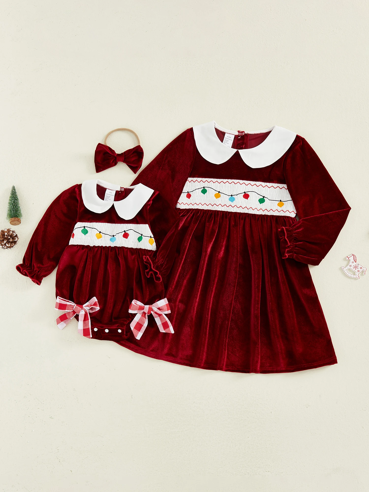 Detalle del bordado de luces en el vestido de Navidad Tregren
