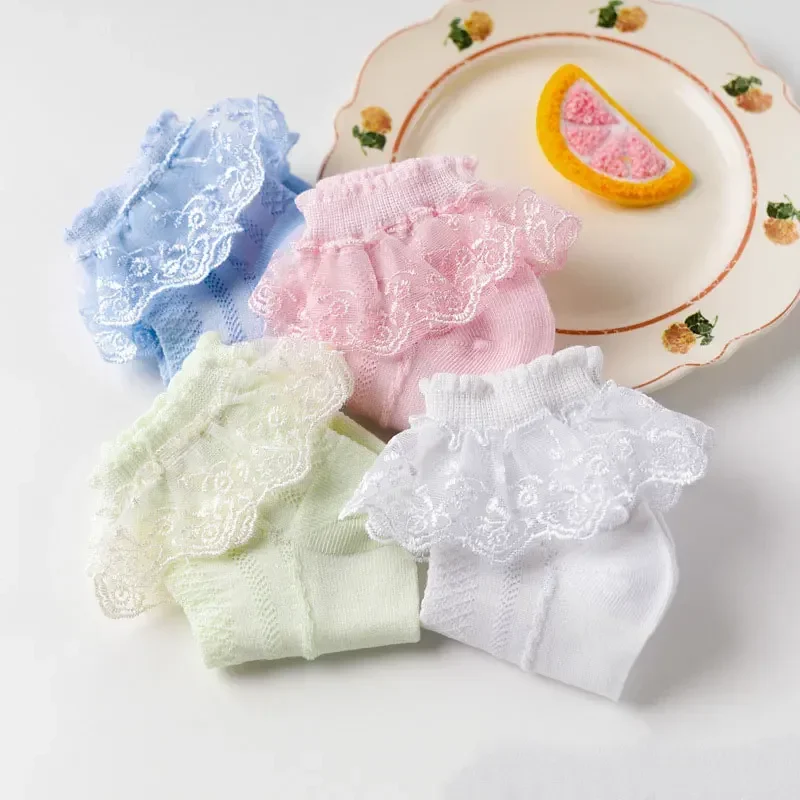Calcetines niña de algodón con encaje y volantes blancos transpirables - imagen 4