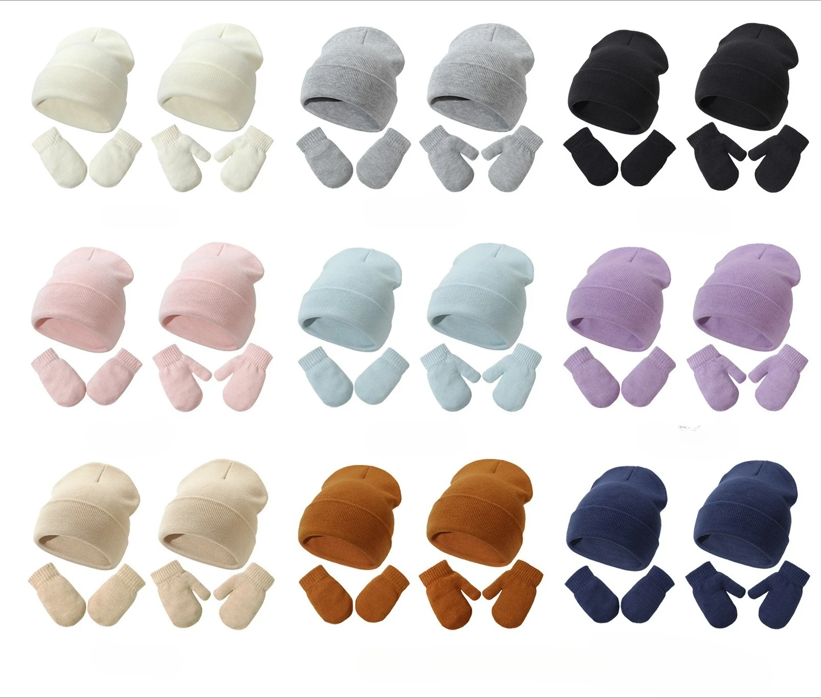 Gorro y guantes en tono gris para bebés
