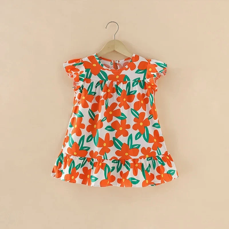 Vestido de niña de algodón con flores para fiestas de verano