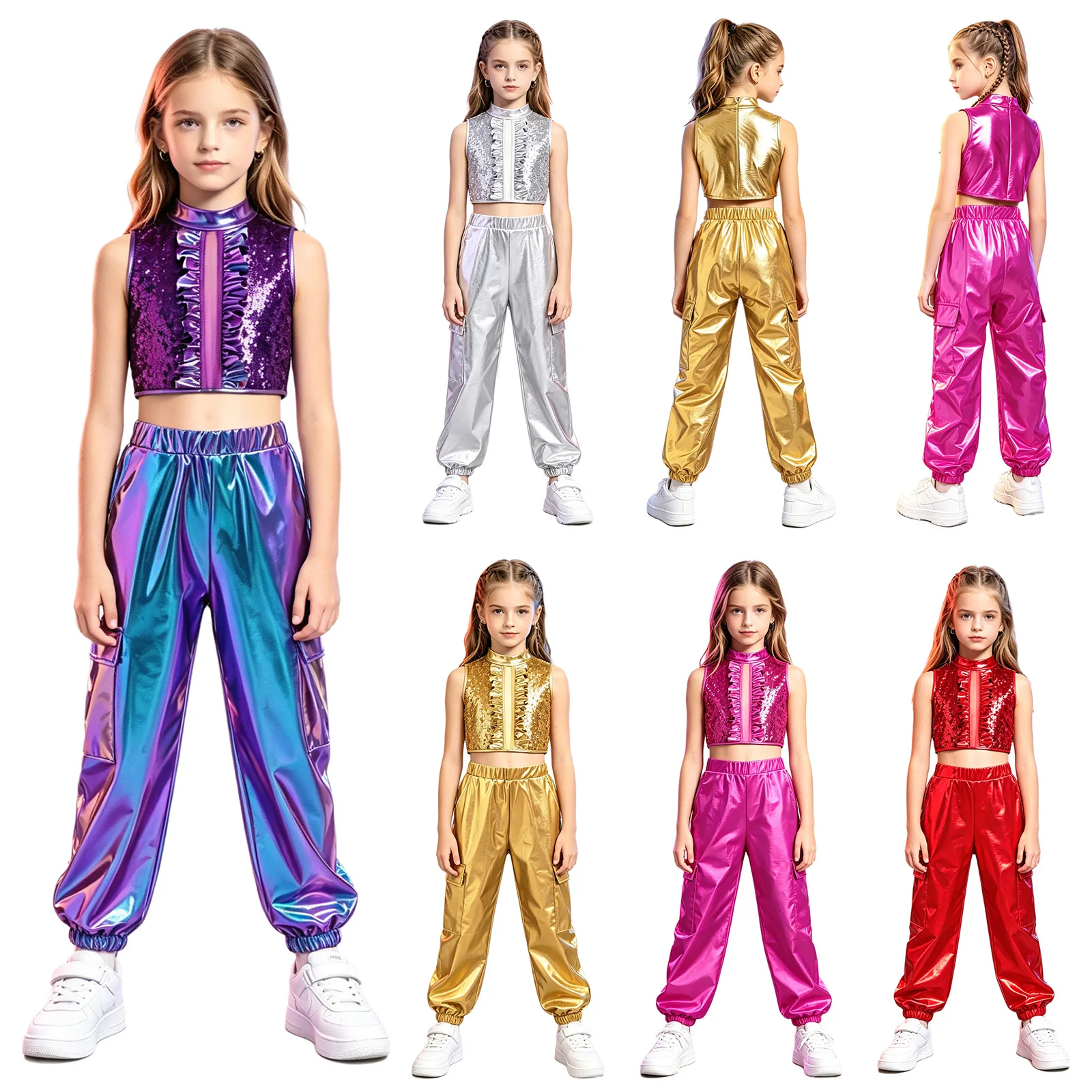 Disfraz de baile para niñas hip-hop disco con top de lentejuelas - imagen 3