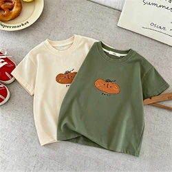 Camiseta de manga corta para niños estampado sencillo cuello redondo