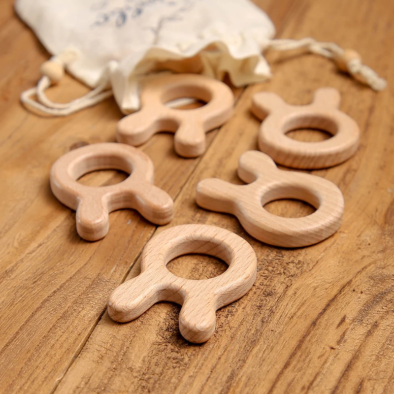 Mordedor colgante de haya natural sin BPA para bebé – Forma erizo - imagen 4