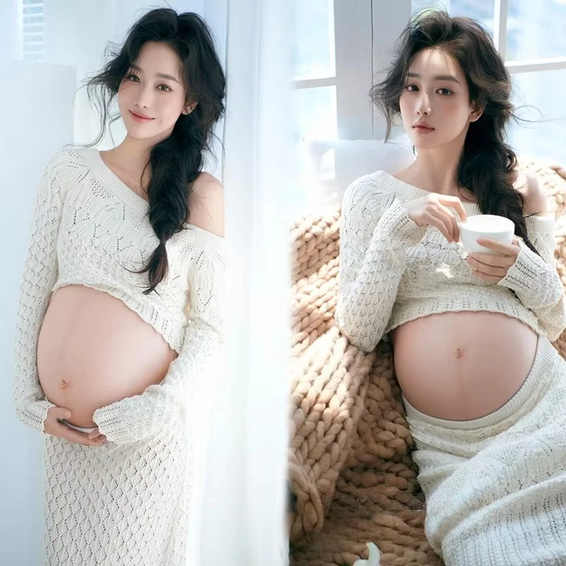 Vestido premamá blanco asimétrico para sesión de fotos - imagen 3