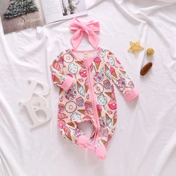 Body bebé manga larga con volantes y estampado donuts cactus