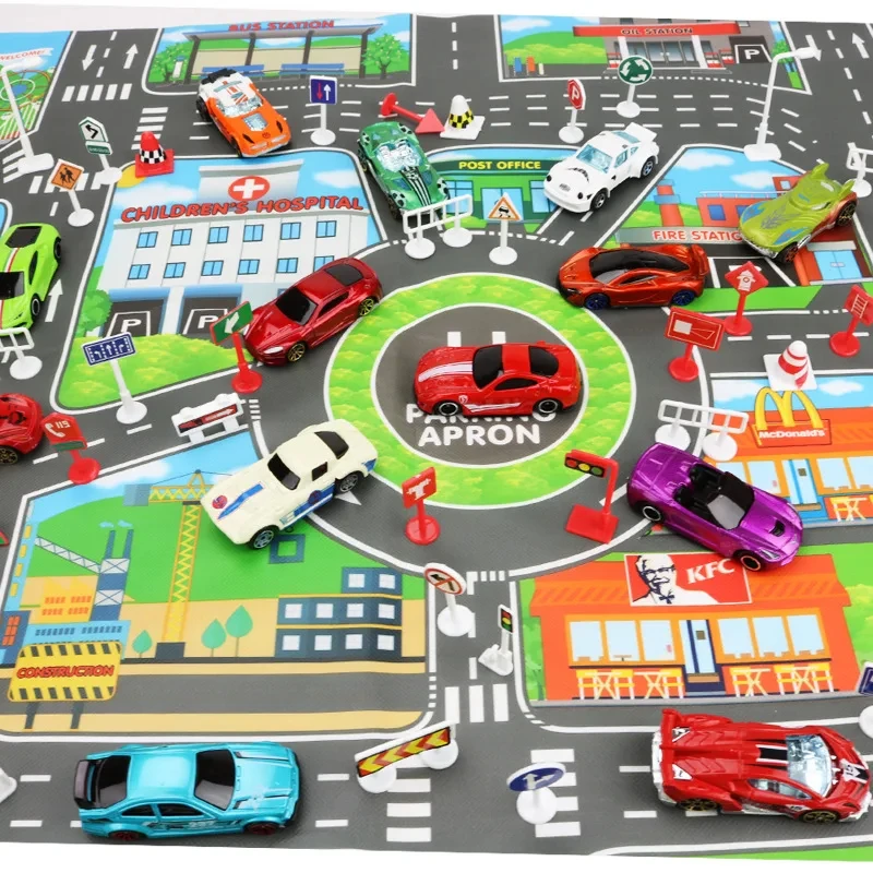 Alfombra infantil de carretera con tráfico y mapa para jugar - imagen 2