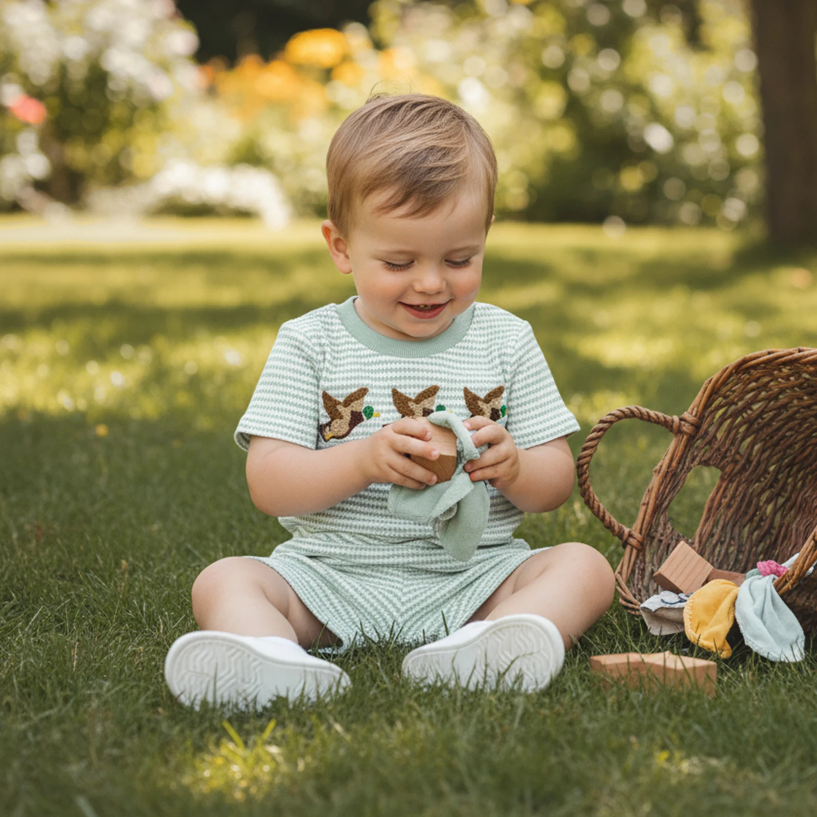 Conjunto de verano infantil con camiseta y pantalón pato bordado - imagen 2