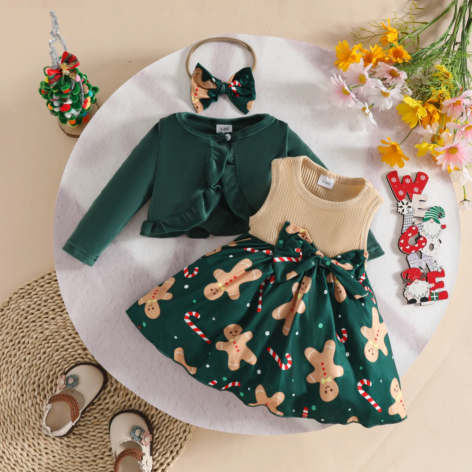Vestido y cárdigan de Navidad para niña – Terciopelo con diadema - imagen 4