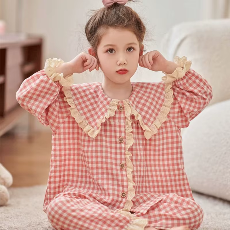 Pijama de cuadros con volantes para niña - Primavera/Otoño
